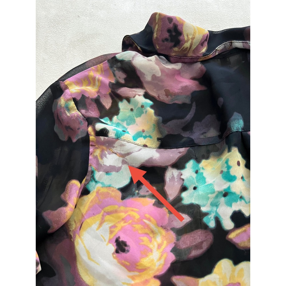 Decree Women Black Floral Sheer Button Down Blouse Long Sleeve Shirt Size M - Picture 3 of 13